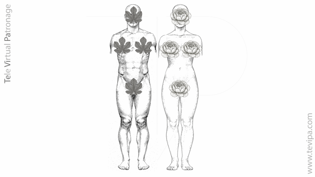 Representación de la estructura externa del cuerpo humano con símbolos masculino y femenino