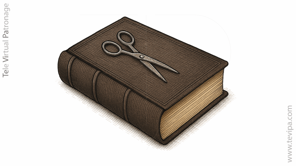 Dibujo de un libro con tijeras encima