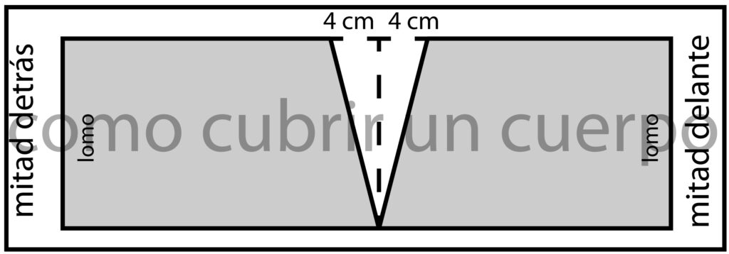 Esquema del patrón base masculino con una pinza central de 8 cm distribuida en 4 cm a cada lado