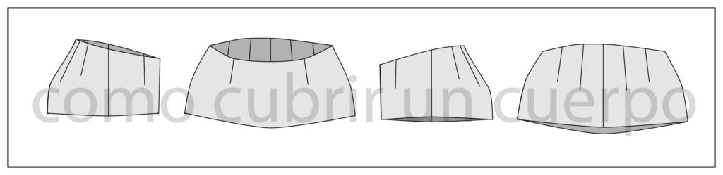 Esquema del patrón tipo de falda recta dividido en canesú y desarrollo