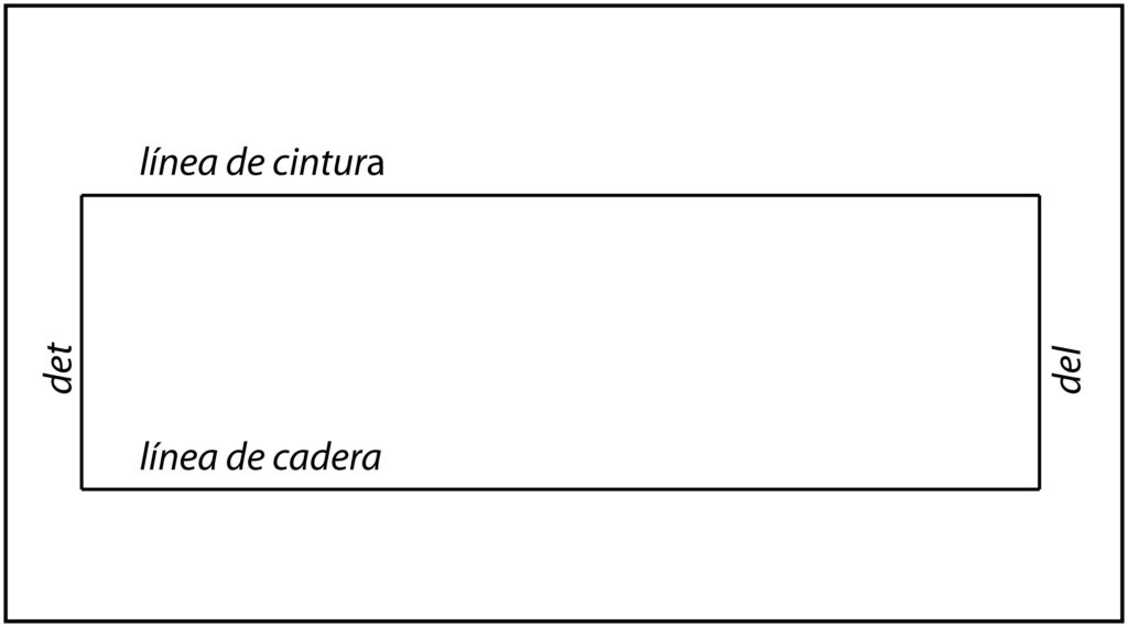Rectángulo base del canesú con líneas de cintura y de cadera