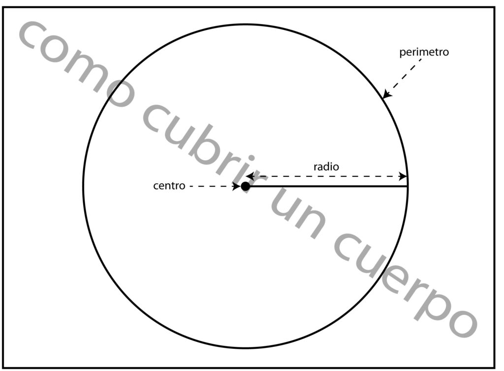 Esquema de círculo con centro, radio y perímetro