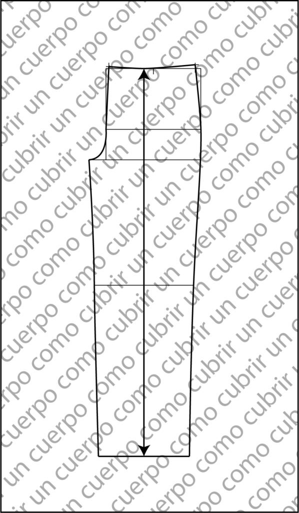 Esquema completo del patrón delantero del pantalón clásico de caballero con las costuras y líneas principales trazadas
