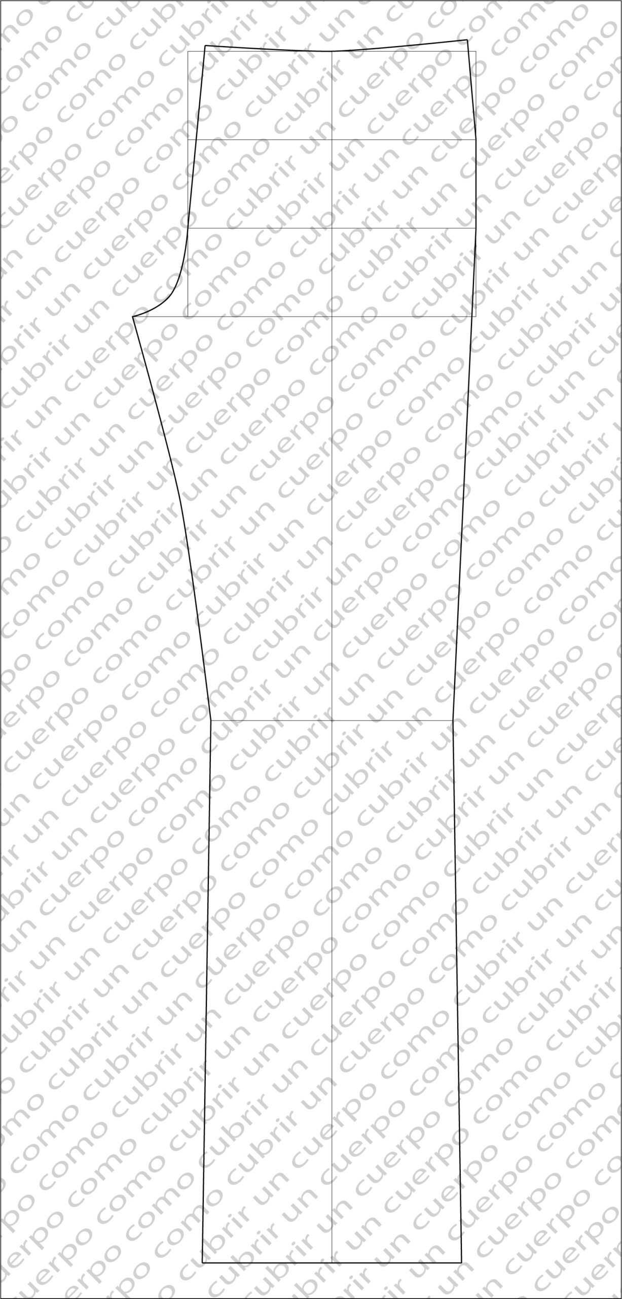 Patrón final del delantero del pantalón vaquero o jeans con líneas definidas y proporciones completas