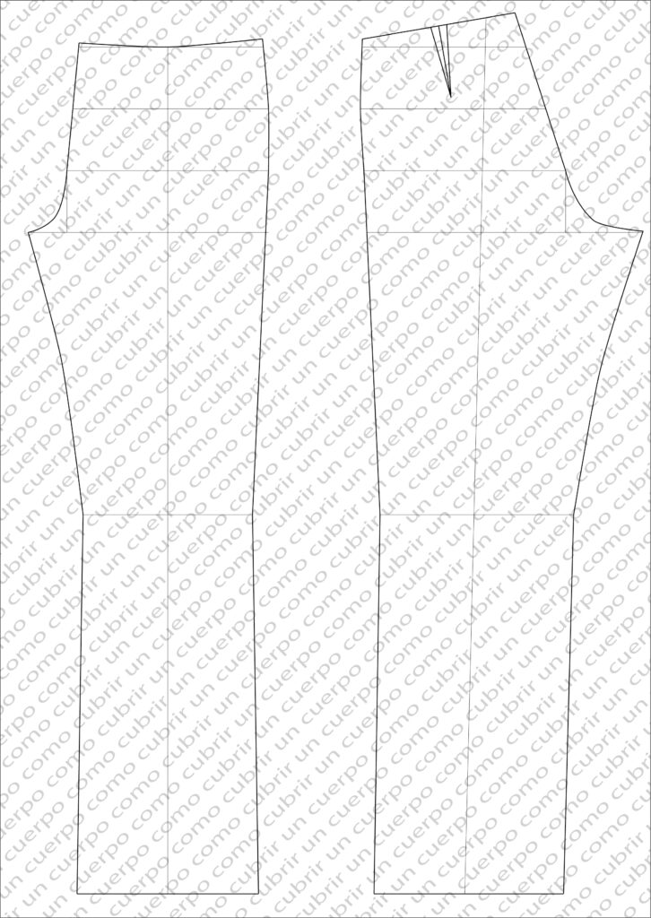 Patrón de la parte trasera del pantalón vaquero con cinturilla y pinza de fuerza 2.5 y longitud 9