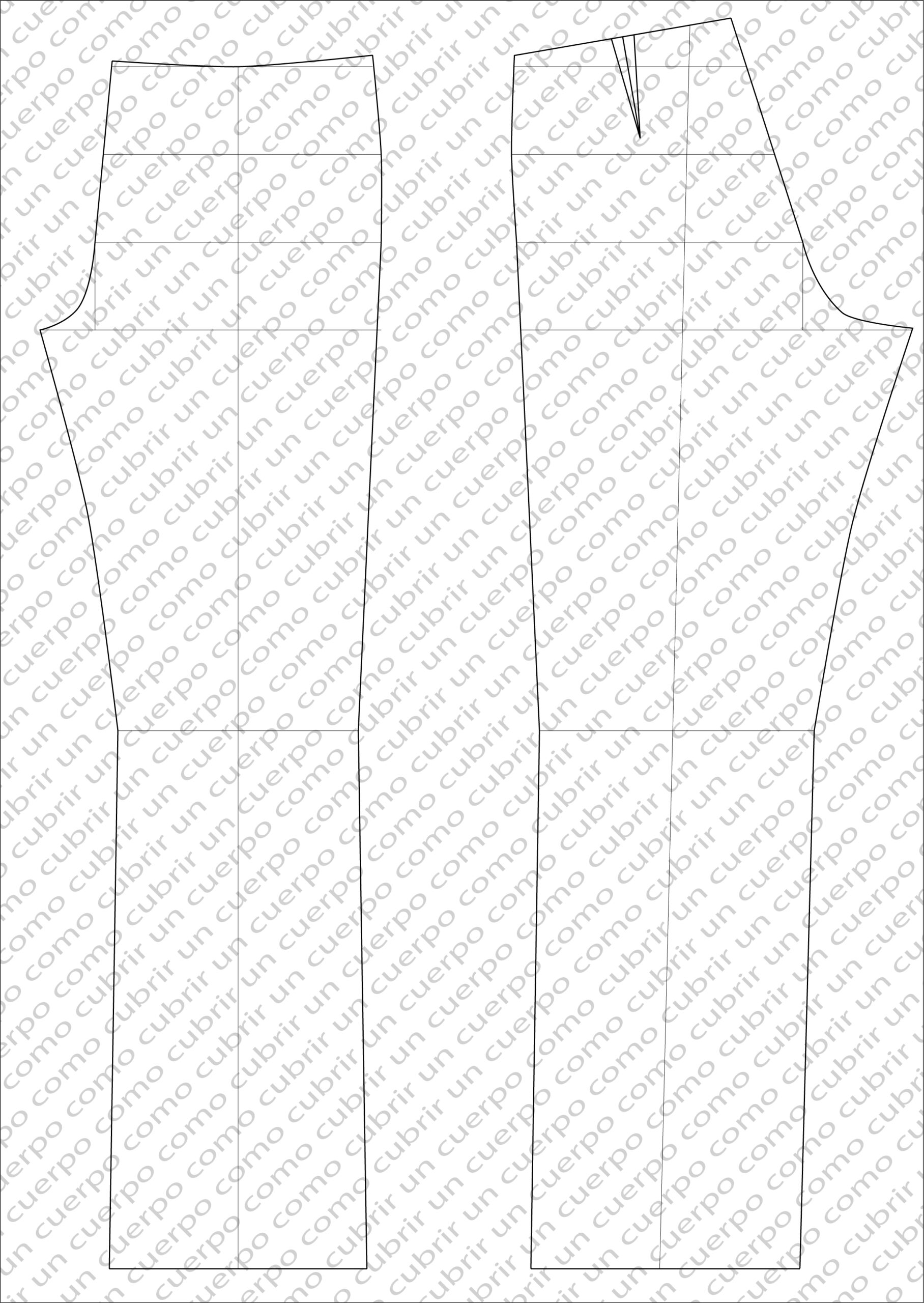 Patrón de la parte trasera del pantalón vaquero con cinturilla y pinza de fuerza 2.5 y longitud 9