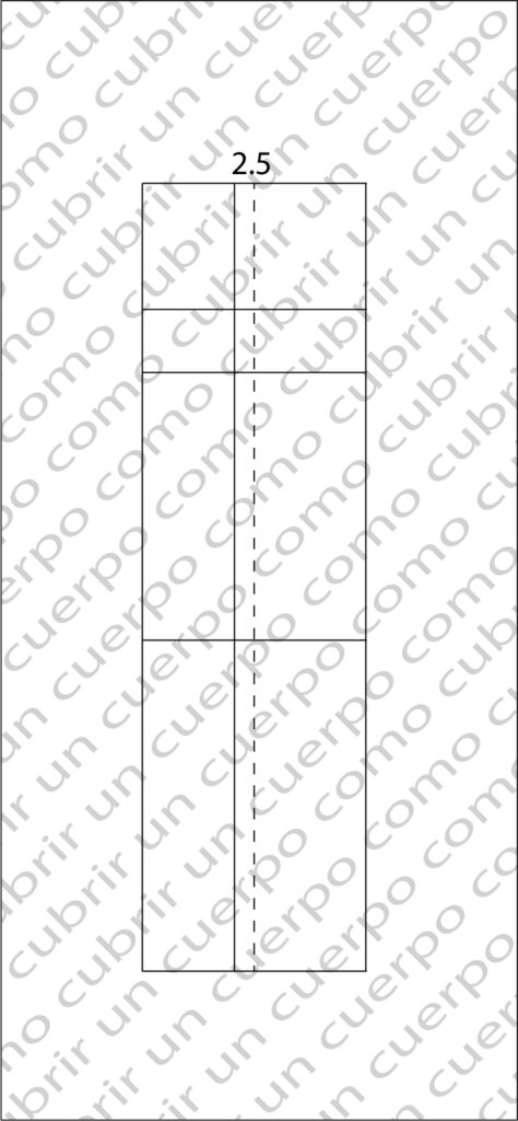 Esquema del rectángulo base con la línea de recto hilo centrada y desplazamiento de 2,5 cm hacia el delantero