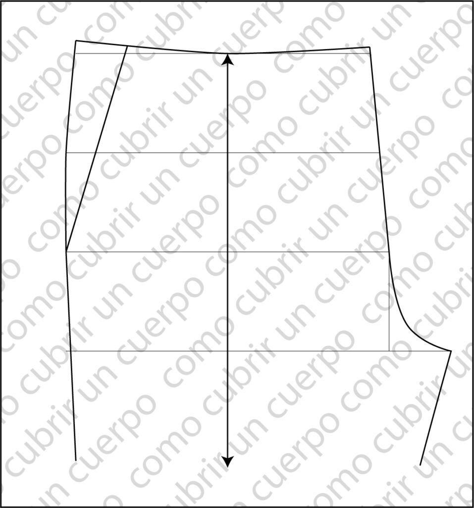 Patrón delantero del pantalón con línea de apertura del bolsillo revólver a 4 cm de la costura lateral