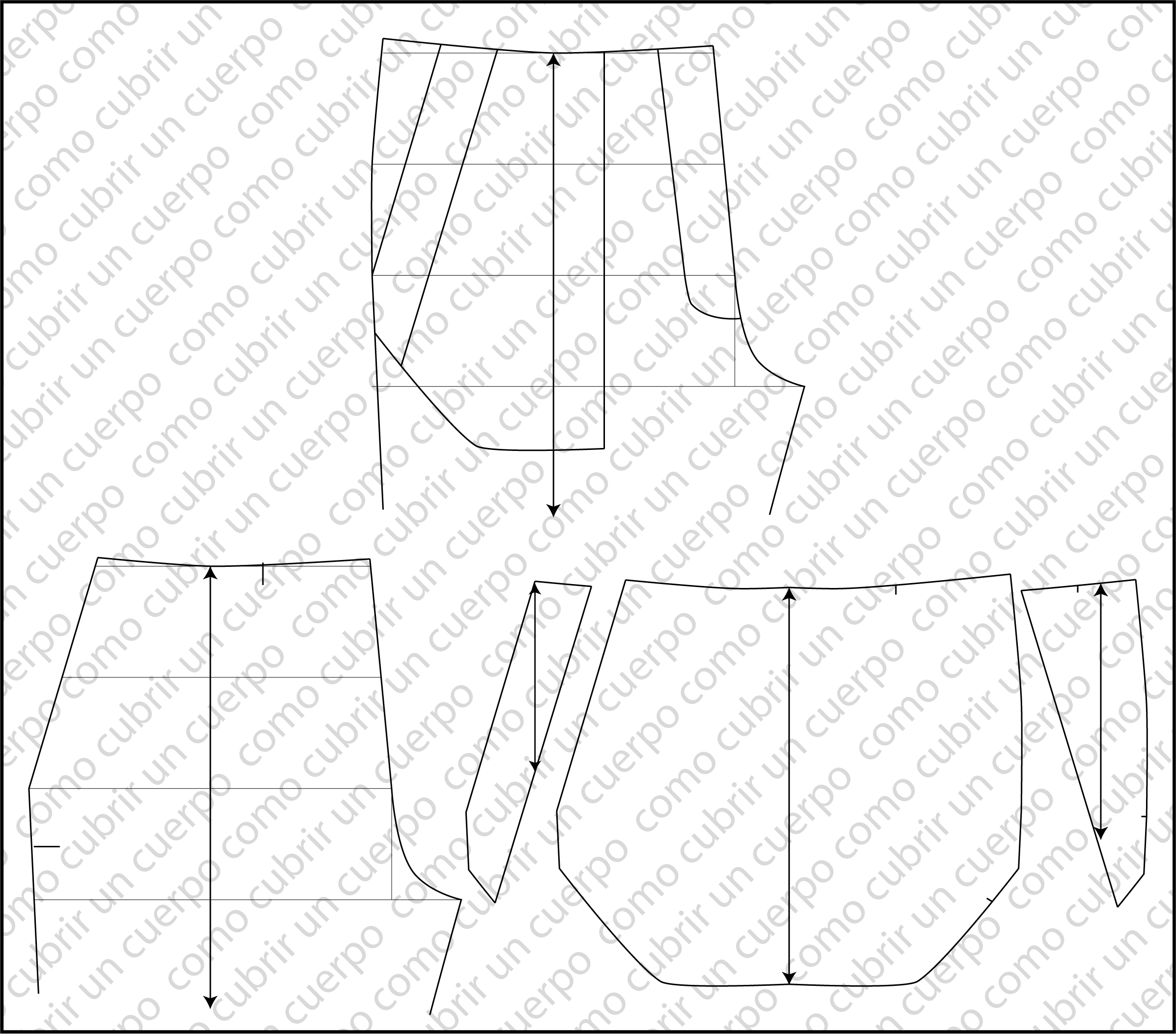 Conjunto de piezas del patrón del bolsillo revólver, incluyendo delantero, fondo, vistas interior y exterior