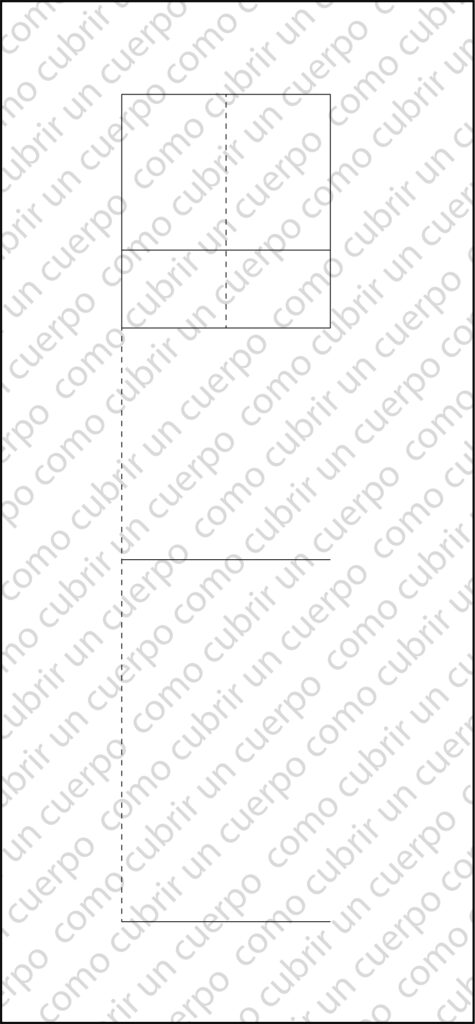 Esquema técnico del trazado inicial del pantalón base infantil, con líneas horizontales y rectángulo de cuerpo delimitado según la medida K/2