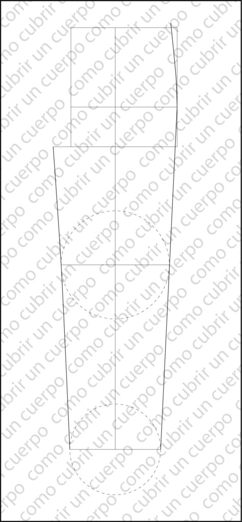 Dibujo técnico del patrón infantil que muestra el trazado de la costura lateral, el re-pinzamiento de 1 cm y la unión de la entrepierna hasta la horquilla del delantero