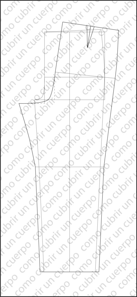 Patrón base infantil del pantalón mostrando el cálculo del segundo arco de cintura y la ubicación de la pinza posterior de 2 cm de profundidad
