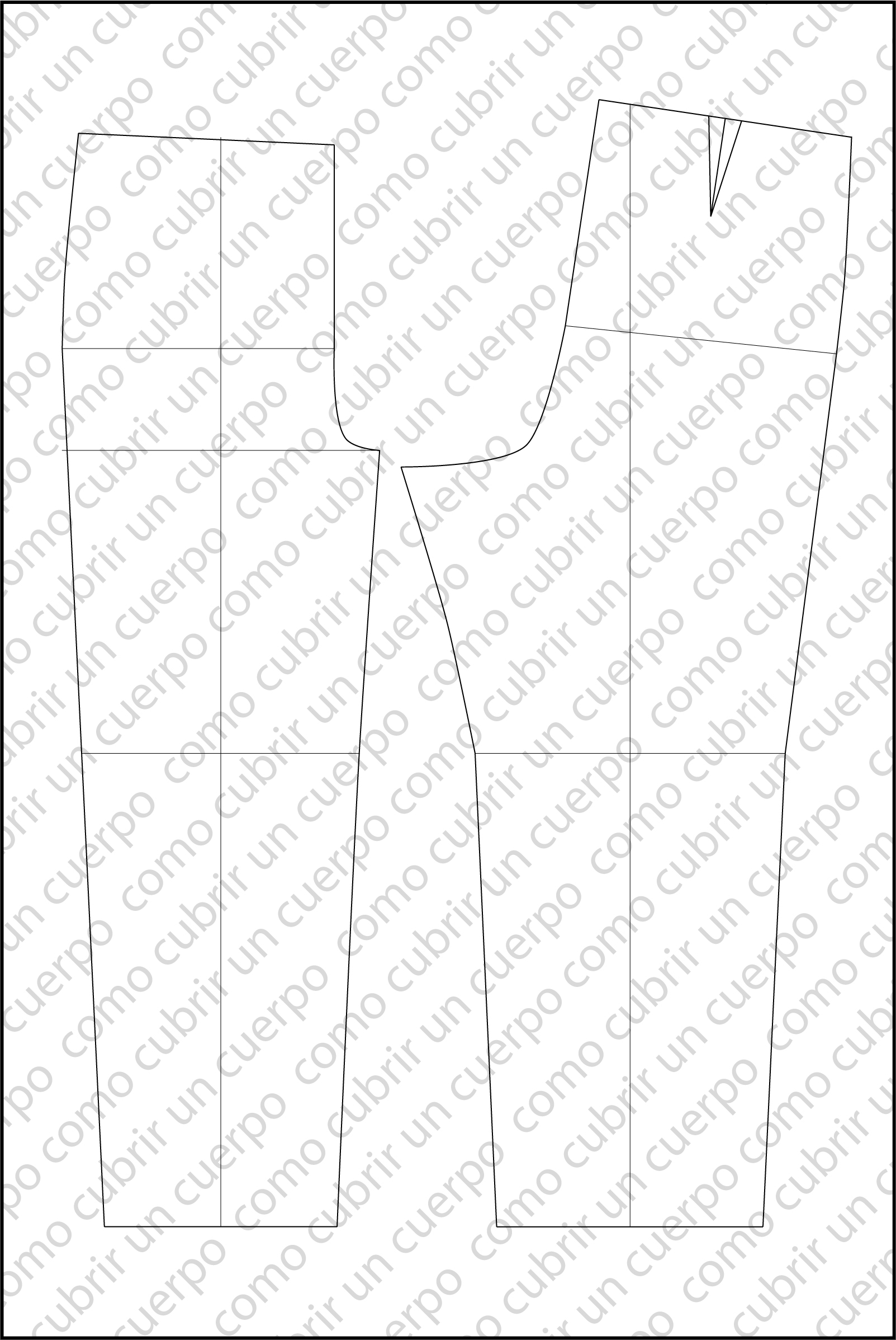 Patrón técnico del pantalón base infantil con las hojas delantera y trasera completas, mostrando la posición y profundidad de la pinza posterior