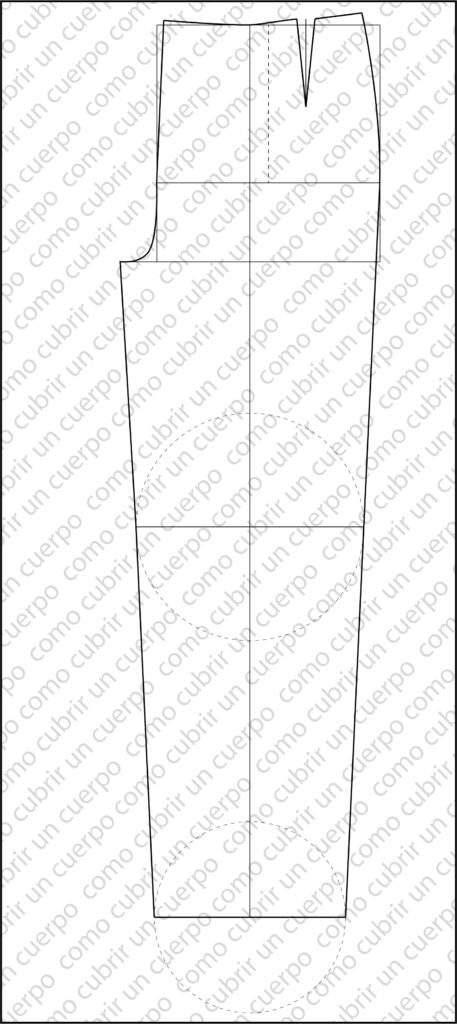 Hoja delantera del patrón base del pantalón clásico de mujer, mostrando la horquilla delantera, la pinza y el ajuste de cintura