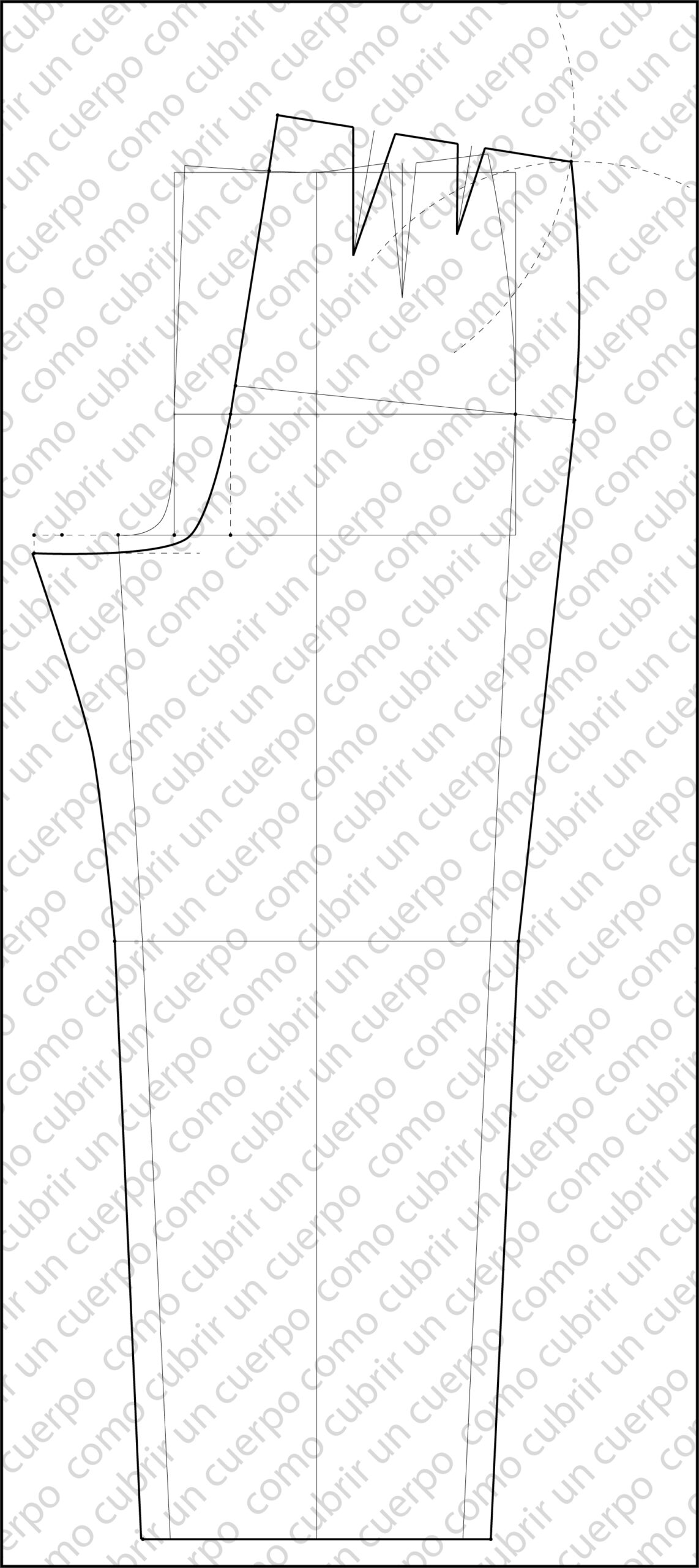 Patrón del pantalón clásico de mujer con cinturilla trasera y distribución de las dos pinzas posteriores