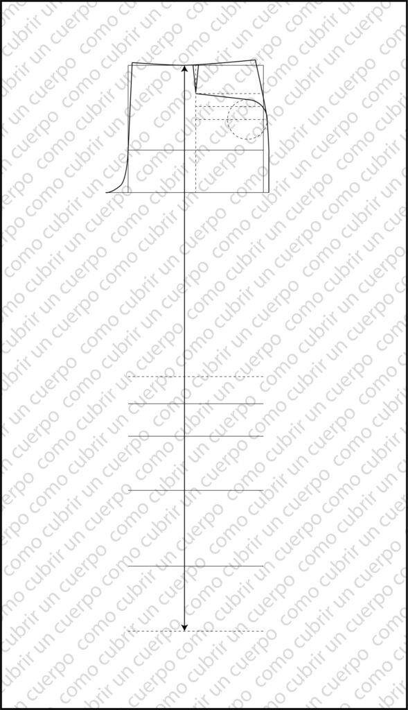 líneas discontinuas de rodilla, corvejón, gemelo y tobillo en el trazado del pantalón de equitación