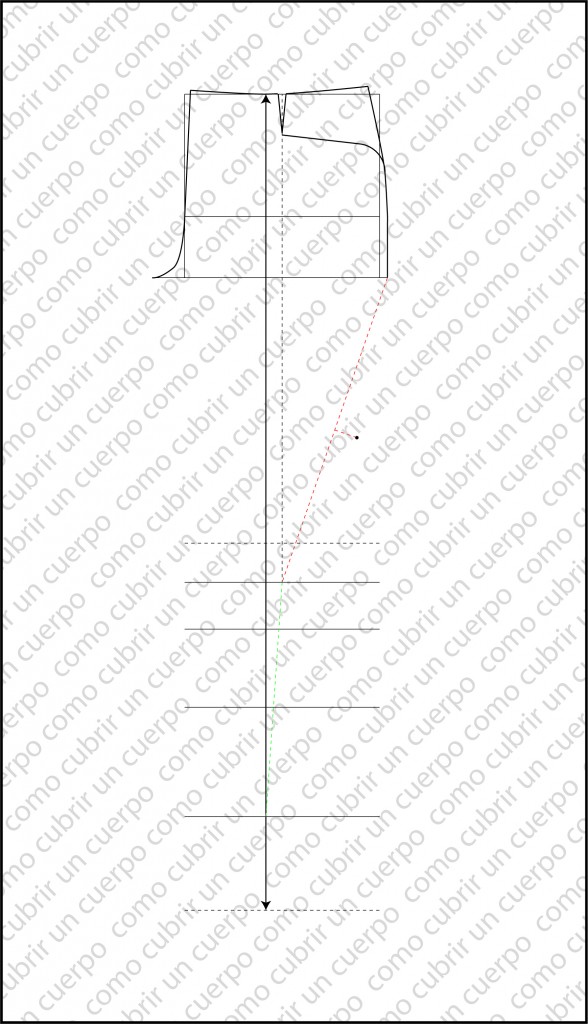 trazado de los ejes de la costura lateral con holgura de muslo en el pantalón de equitación