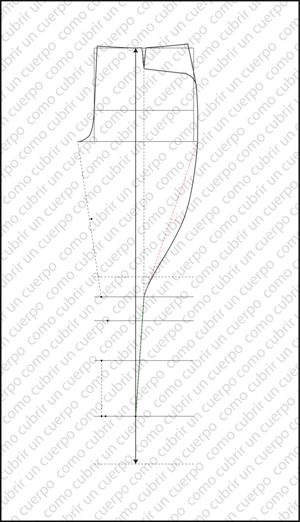 trazado de la costura lateral y guía de entrepierna con repinzado en el pantalón de equitación