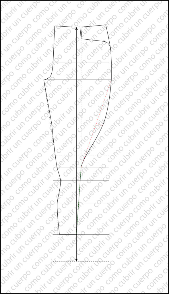 delantero completo del pantalón de equitación con todas las costuras trazadas