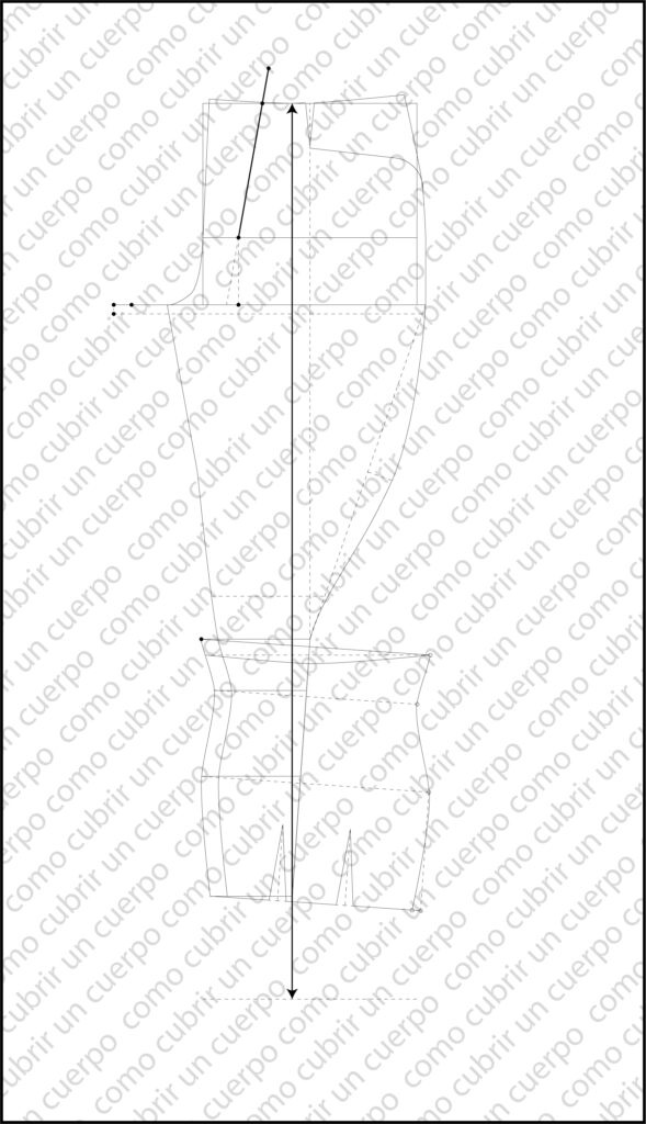 inicio del trazado del detrás del pantalón de equitación con líneas de fondo y entrepierna