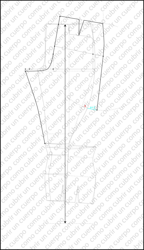 trazado de la línea de cadera y holgura trasera del pantalón de equitación