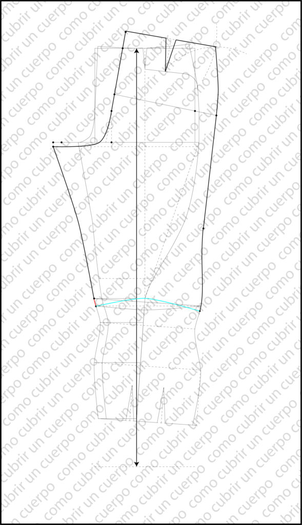 trazado de la costura inferior y línea de entrepierna del pantalón de equitación