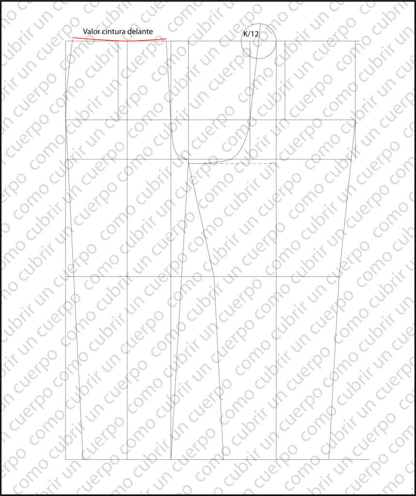 Medición de la cintura y trazado de la línea de fondo del pantalón infantil