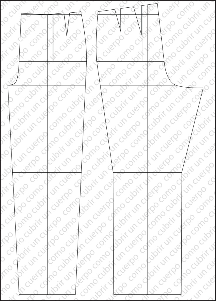 Patrón base de pantalón de mujer con ratios iguales de cintura y cadera