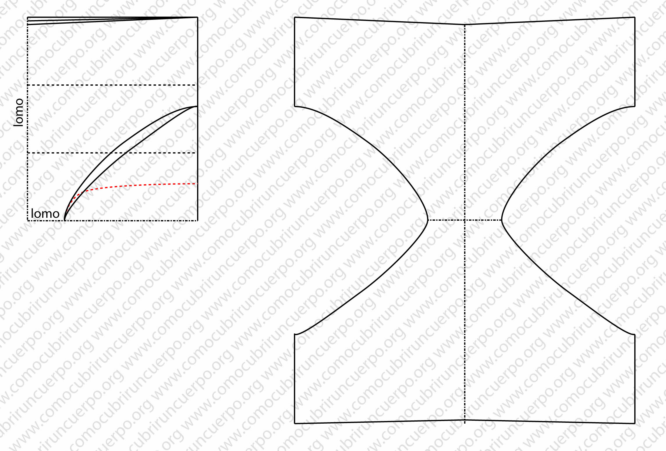Diagrama técnico del patrón proporcional de las bragas medievales cortas ajustadas
