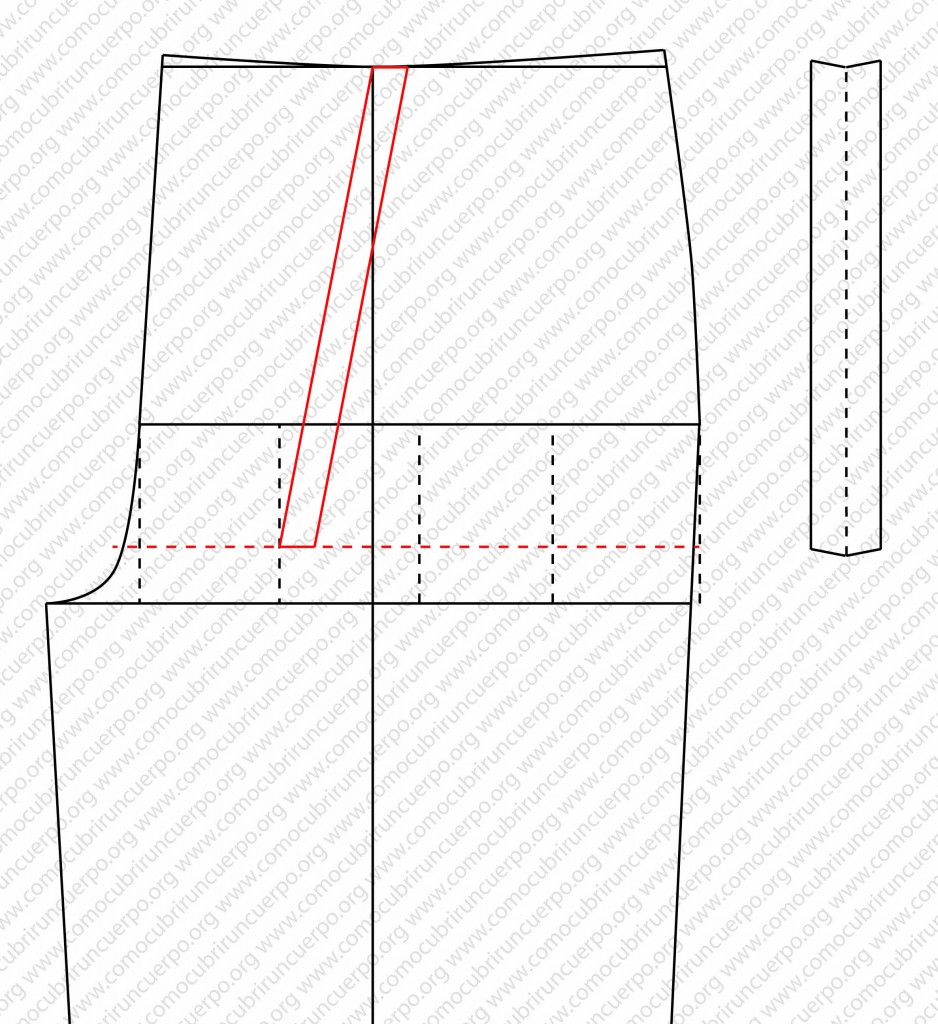 Diagrama del patrón del pantalón con pequeño puente mostrando el pulido