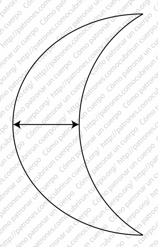 Dibujo técnico de la visera de la gorra Gatsby proporcional con líneas limpias y el derecho hilo marcado sobre el semieje mayor del trazado