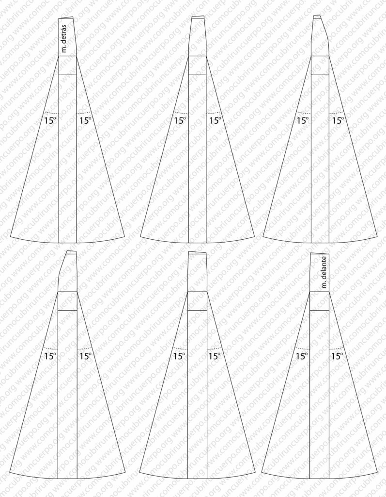 Distribución de godets o nesgas de 30 grados en el patrón de falda flamenca