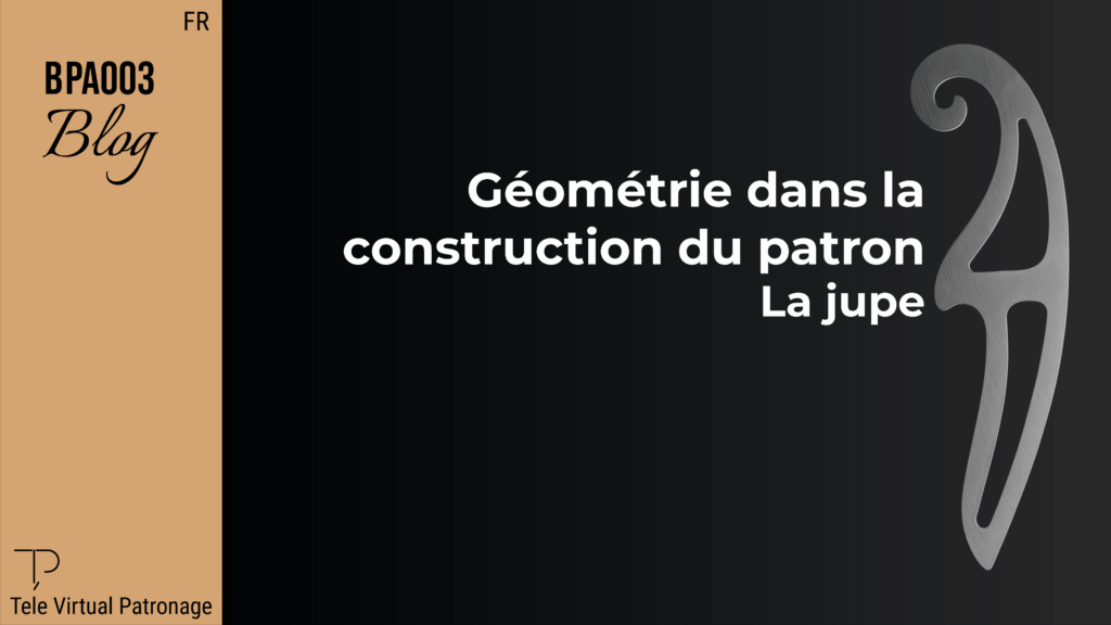 Image de couverture de l’article “Géométrie en modélisme : La jupe” avec une règle de tailleur métallique et un fond noir