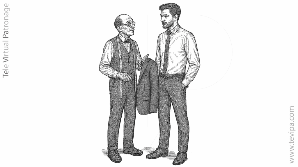 Sastre durante sesión de prueba a un cliente en su taller