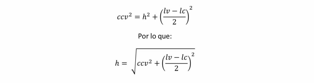 Fórmulas matemáticas basadas en el teorema de Pitágoras para calcular la distancia entre varillas en una crinolina usando las variables ccv, lv y lc