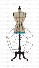 Maniquí con estructura de miriñaque formada por varillas que crean un cuerpo geométrico tipo icosaedro