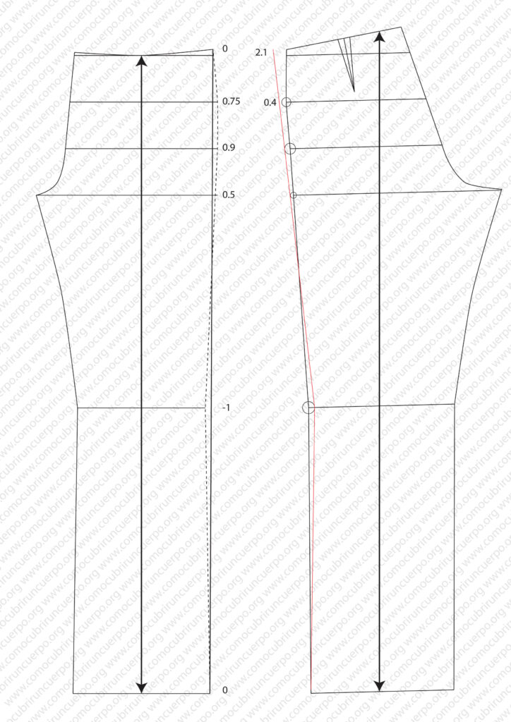 Modificación del trazado de espalda para costura recta