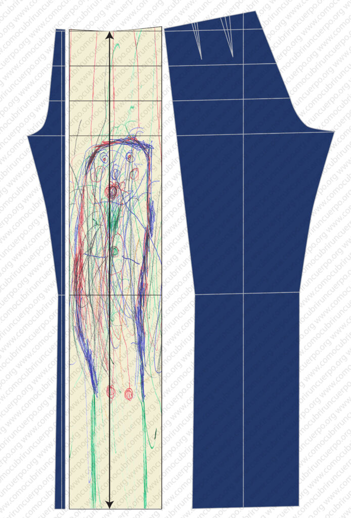 Patrón de pantalón con panel decorado por dibujo infantil
