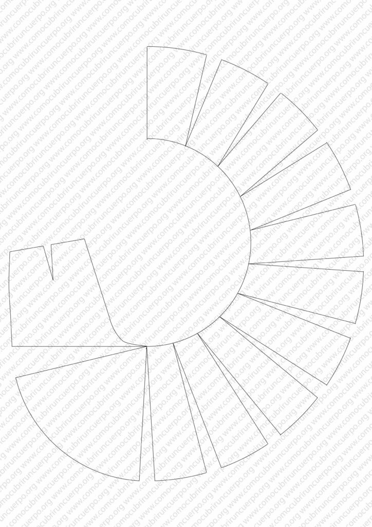 Patrón del pantalón circular completamente desplegado con las pinzas cerradas