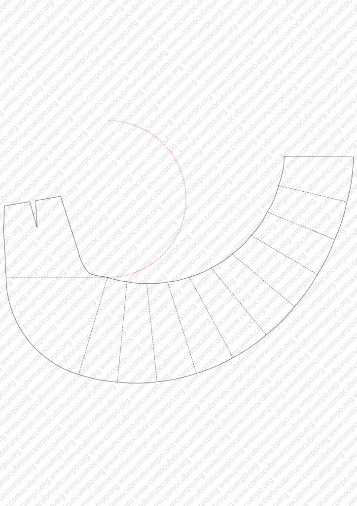 Patrón final del pantalón circular con costura de entrepierna en arco y pinzas cerradas