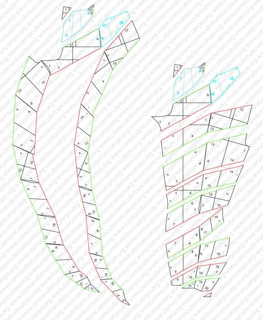 Ensamblaje de las piezas de la pernera izquierda del pantalón doble corte espiral desde la entrepierna hasta el bajo