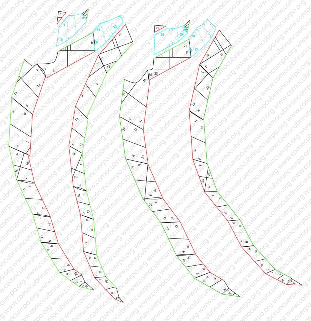 Unión de las perneras derecha e izquierda del pantalón doble corte espiral