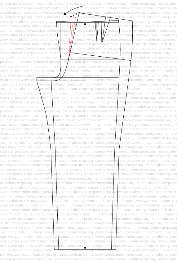 Ilustración técnica que muestra la basculación de la costura de fondo del pantalón en tres posiciones diferentes para corregir la inversión pélvica