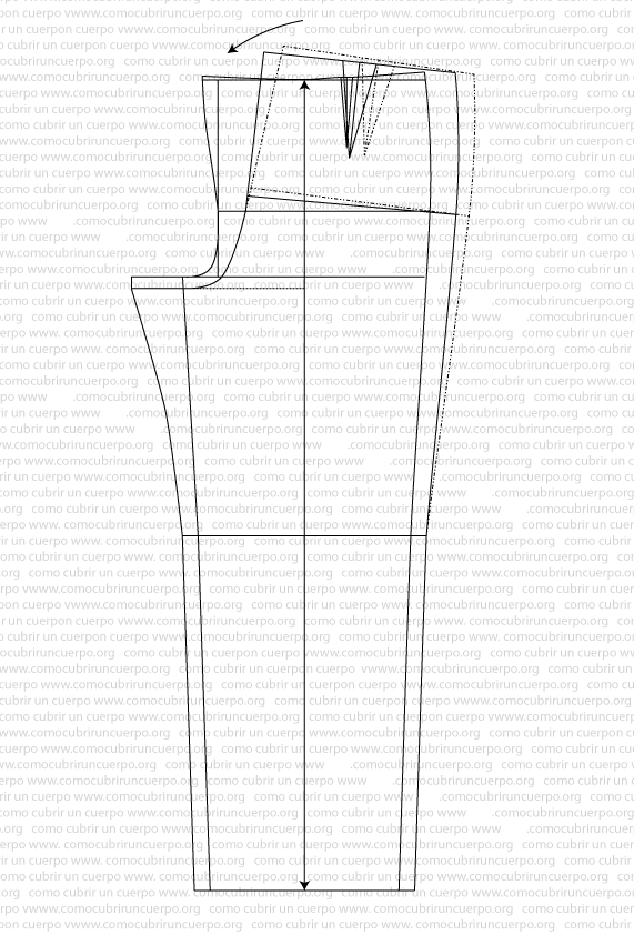 Trazado técnico del pantalón mostrando la basculación posterior y el enderezamiento de la costura de fondo para adaptarse a pelvis invertida