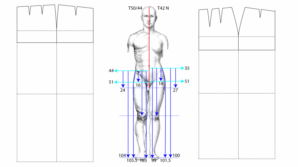 Comparación morfológica entre cuerpo masculino y femenino con medidas aplicadas al patrón de falda sastre recta