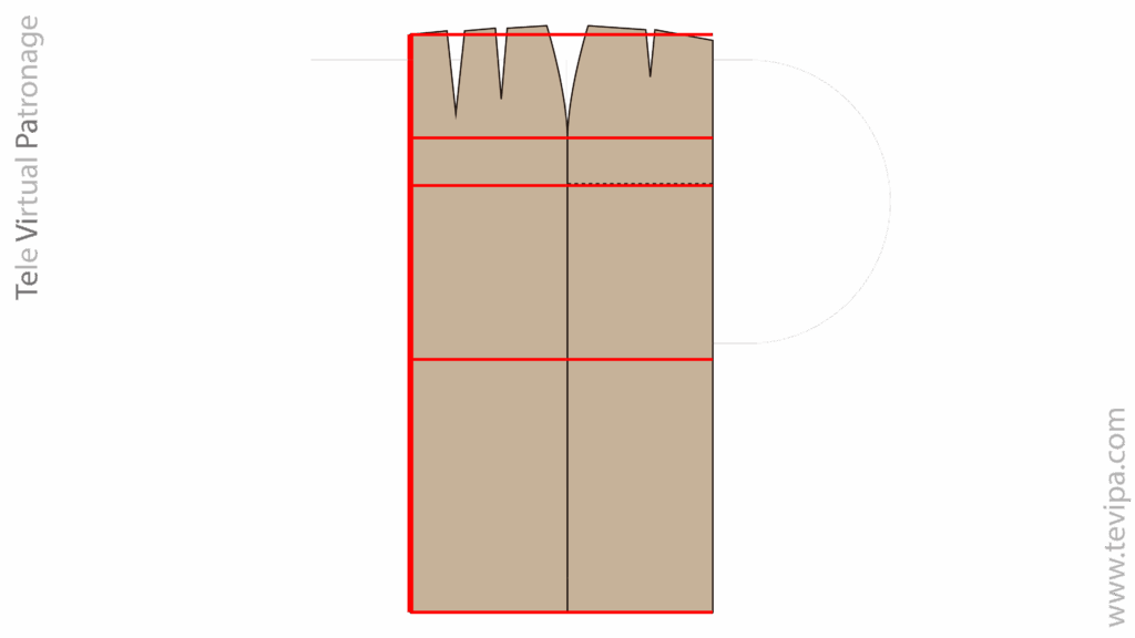 Patrón geométrico de la falda sastre recta con líneas de cintura, cadera y pinzas superiores
