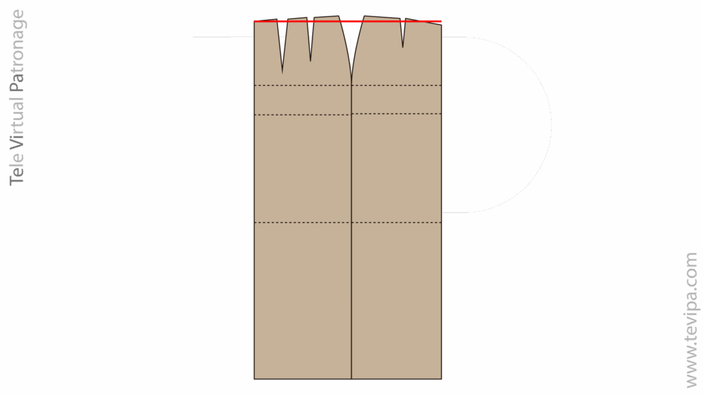 Patrón base de falda sastre recta con la línea de cintura resaltada en rojo