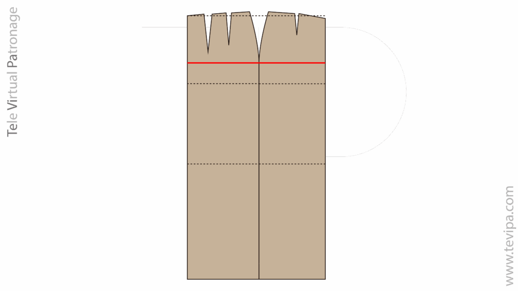 Patrón de falda sastre recta con la línea de cadera resaltada en rojo