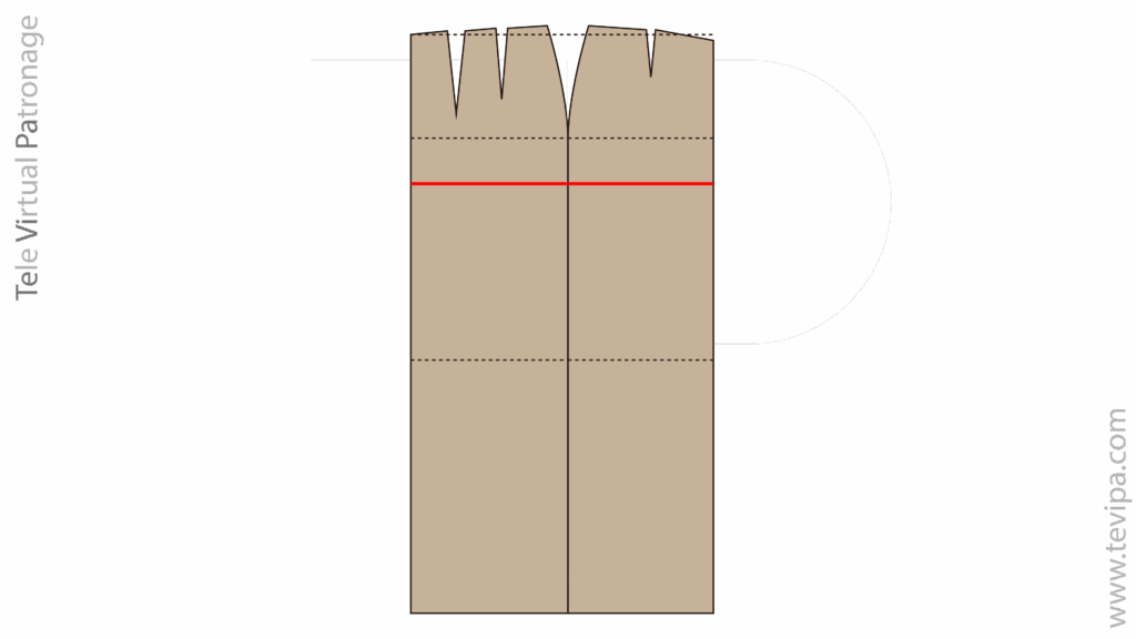 Patrón de falda sastre recta con la línea de entrepierna resaltada en rojo