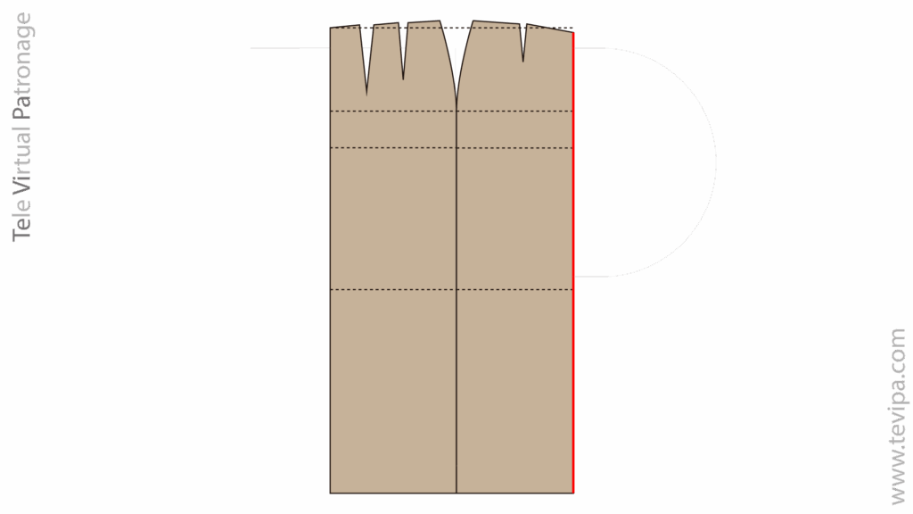 Patrón de falda sastre recta con la línea de mitad delante resaltada en rojo